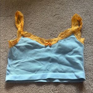 Urban Outfitters Blue and Yellow Lace Trim Top